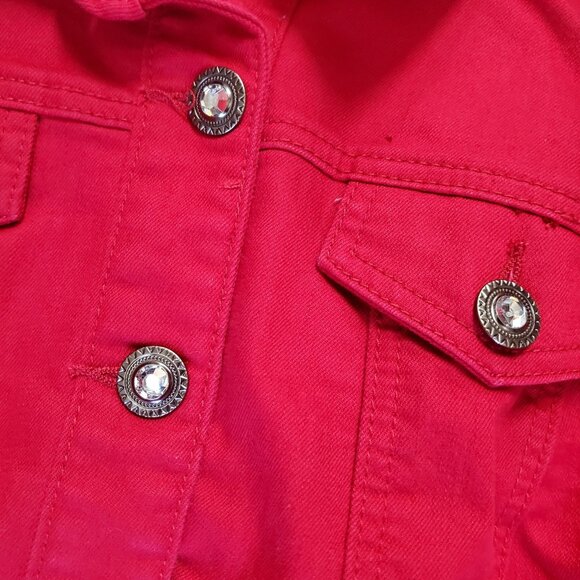 Christopher & Banks Jacket Women Large Red Denim Button Front Rhinestone Trucker - Picture 5 of 10